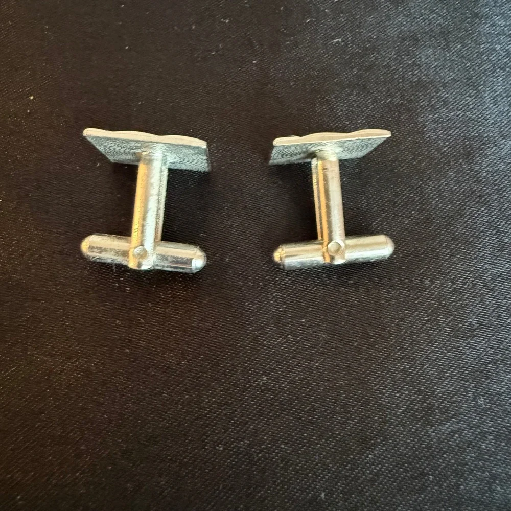 Vintage Square Geometric Cufflinks Silver Tone Mid Century‎ Men's Jewelry